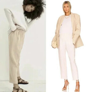 Women’s High-Waist Elastic Waist Trousers in Beige